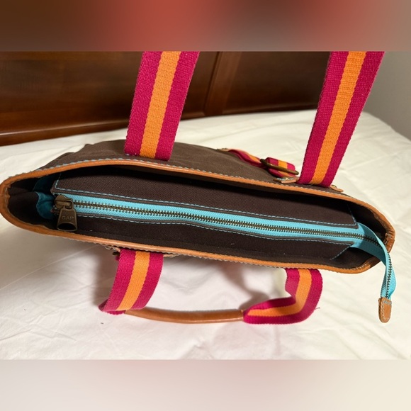 Chic Brown Tote with Pink and Orange Accents - Picture 6 of 8